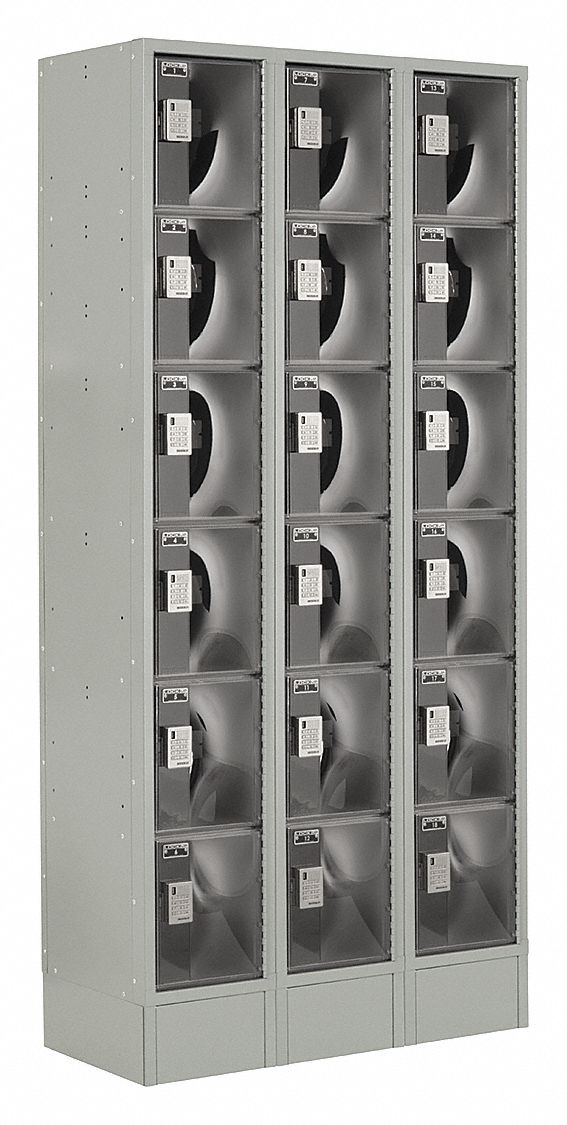 LOCKUP Gray Box Locker, (3) Wide, (6) Tier , Openings 18, 36 in W X 18