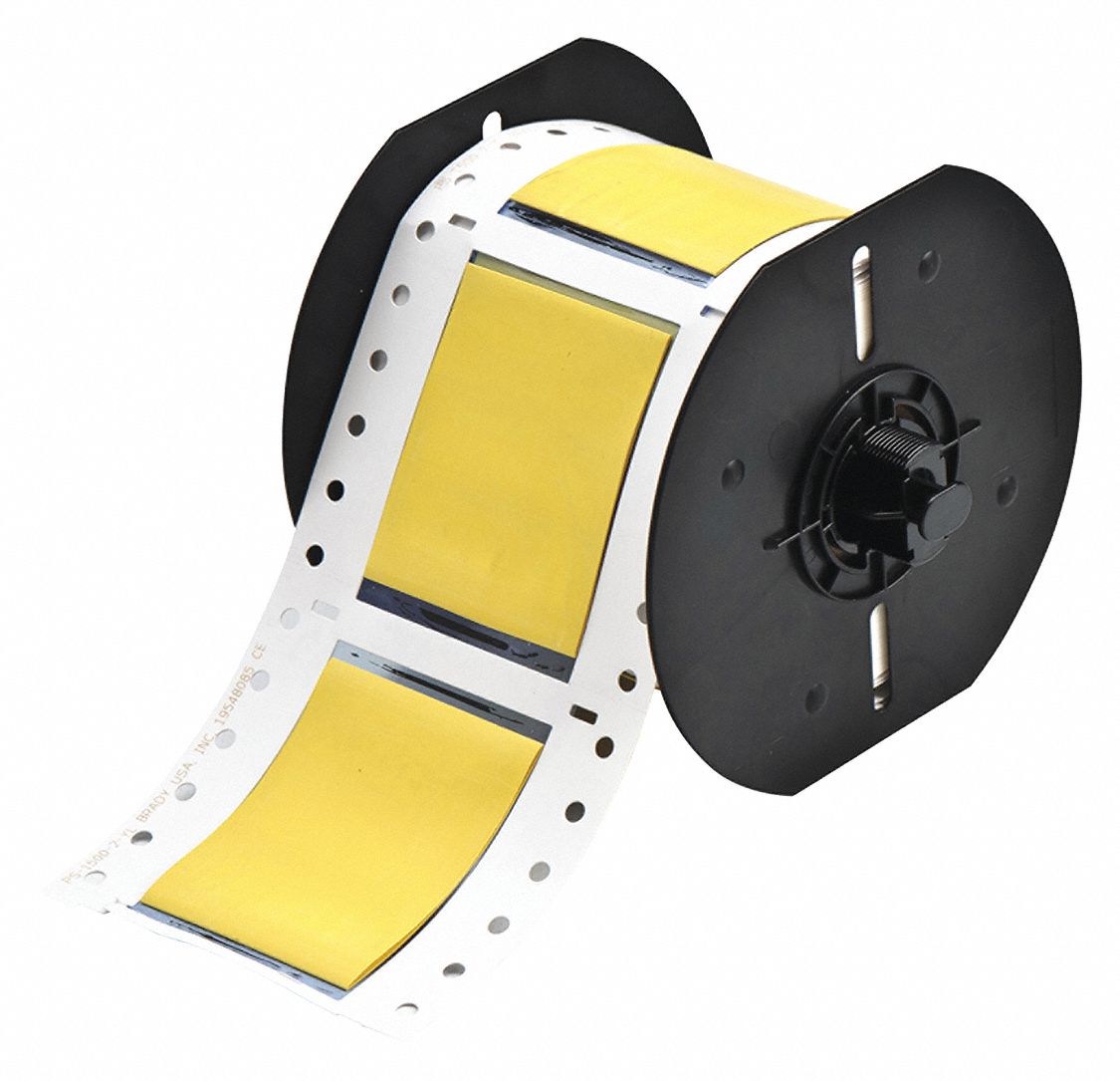 Sleeve Label: 1 1/2 in x 2 in, Polyolefin, Yellow (Matte), For 0.5 in to 1.45 in Wire Dia