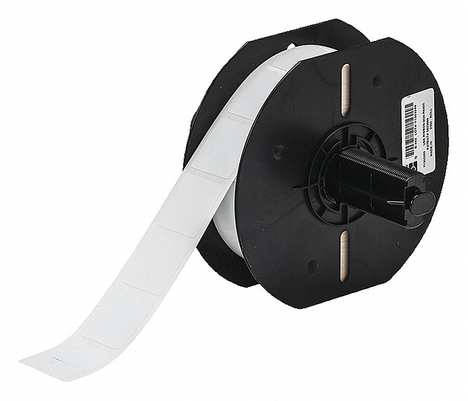 Pre-Cut Label Stock Roll: Square, 1 in x 1 in, 1 in, Cryogenic Polyester, White, -320°F to 230°F