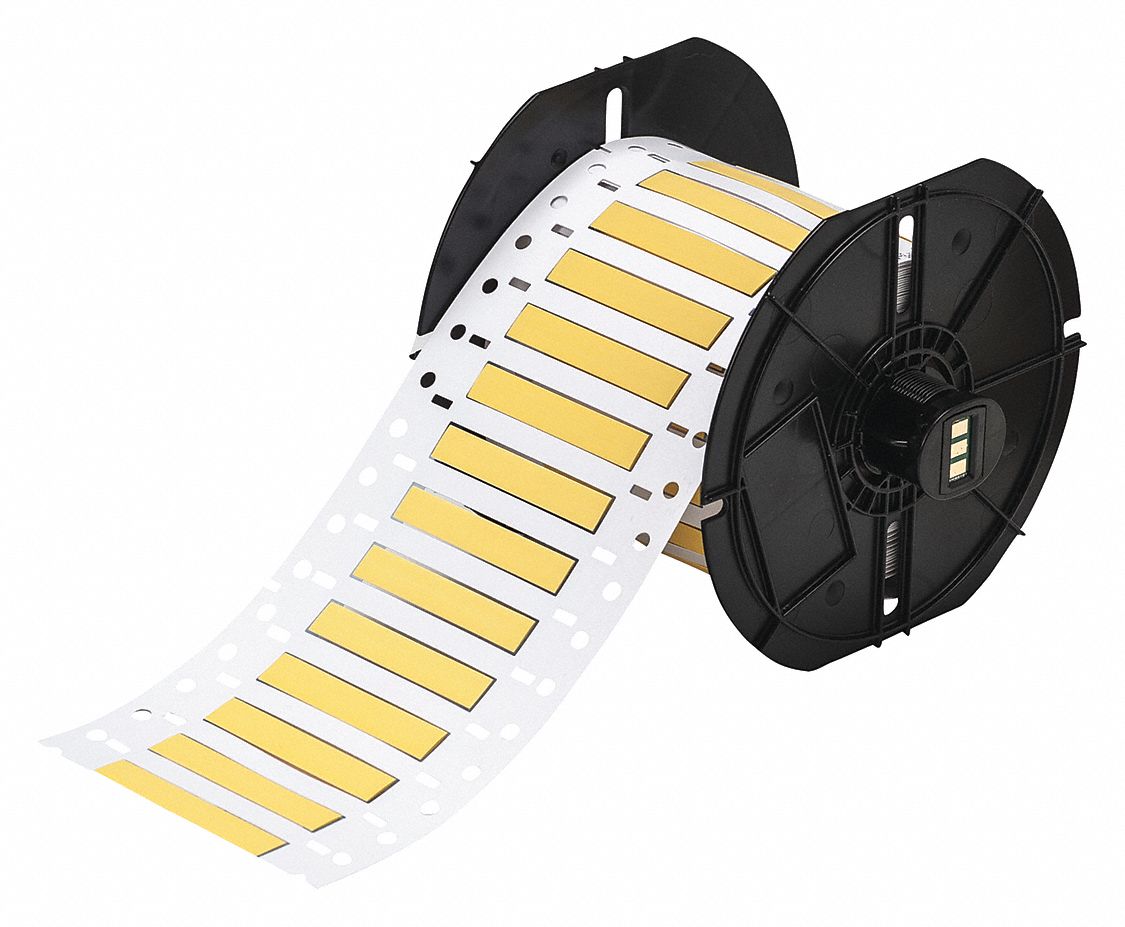 Sleeve Label: 3/16 in x 2 in, Polyolefin, Yellow (Matte), For 10 AWG to 20 AWG Wire Gauge