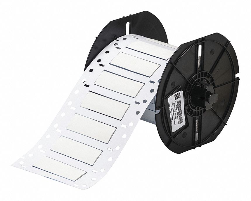 Sleeve Label: 3/8 in x 2 in, Polyolefin, White (Matte), For 4 AWG to 12 AWG Wire Gauge