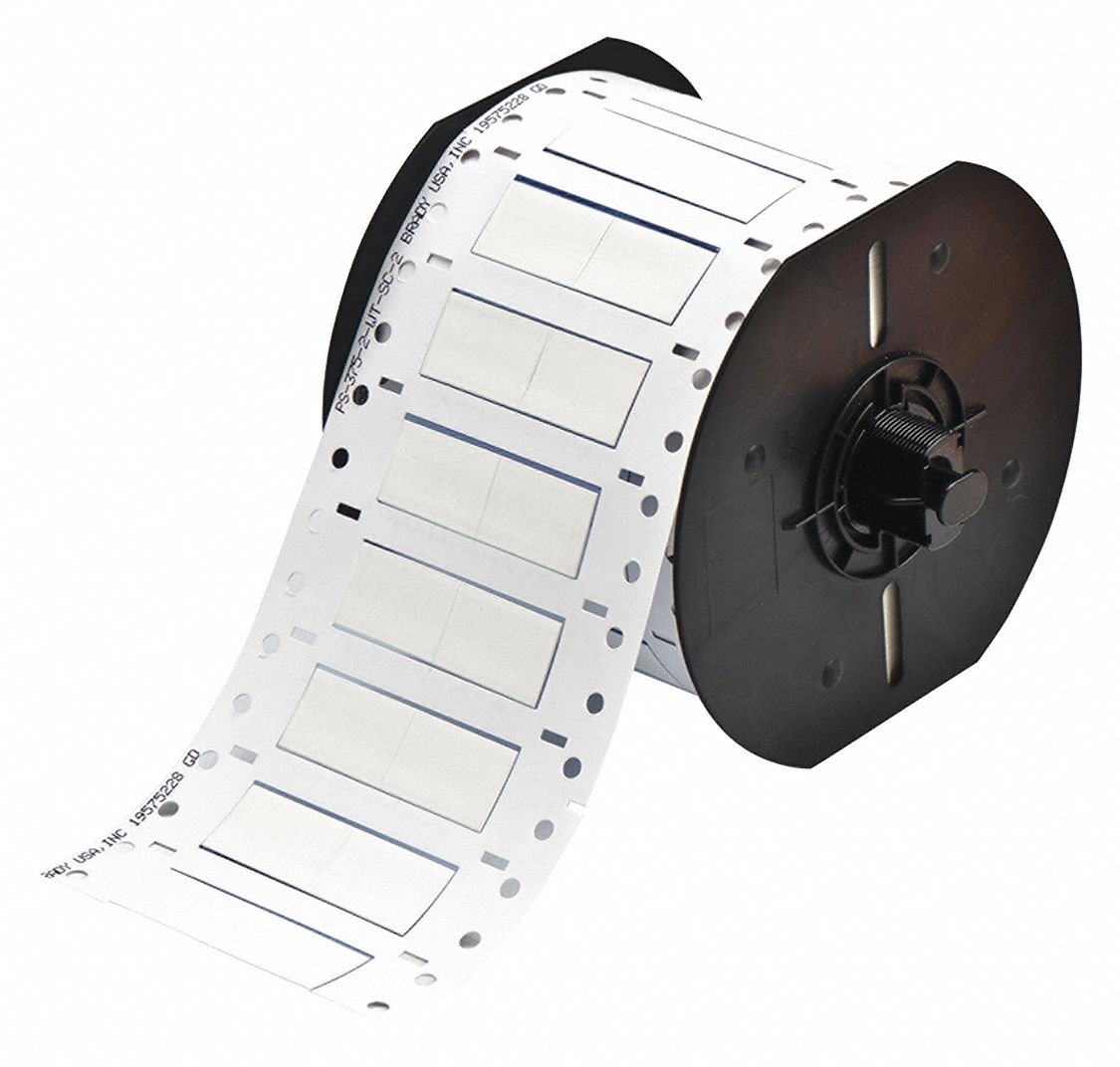 Sleeve Label: 3/8 in x 1 in, Polyolefin, White (Matte), For 4 AWG to 12 AWG Wire Gauge