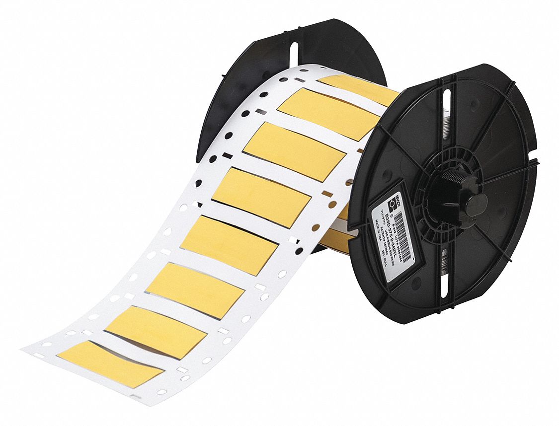 Sleeve Label: 3/8 in x 2 in, Polyolefin, Yellow (Matte), For 4 AWG to 12 AWG Wire Gauge