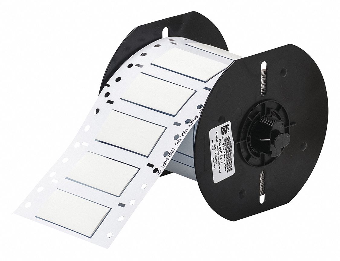 Sleeve Label: 1/2 in x 2 in, Polyolefin, White (Matte), For 1 AWG to 8 AWG Wire Gauge