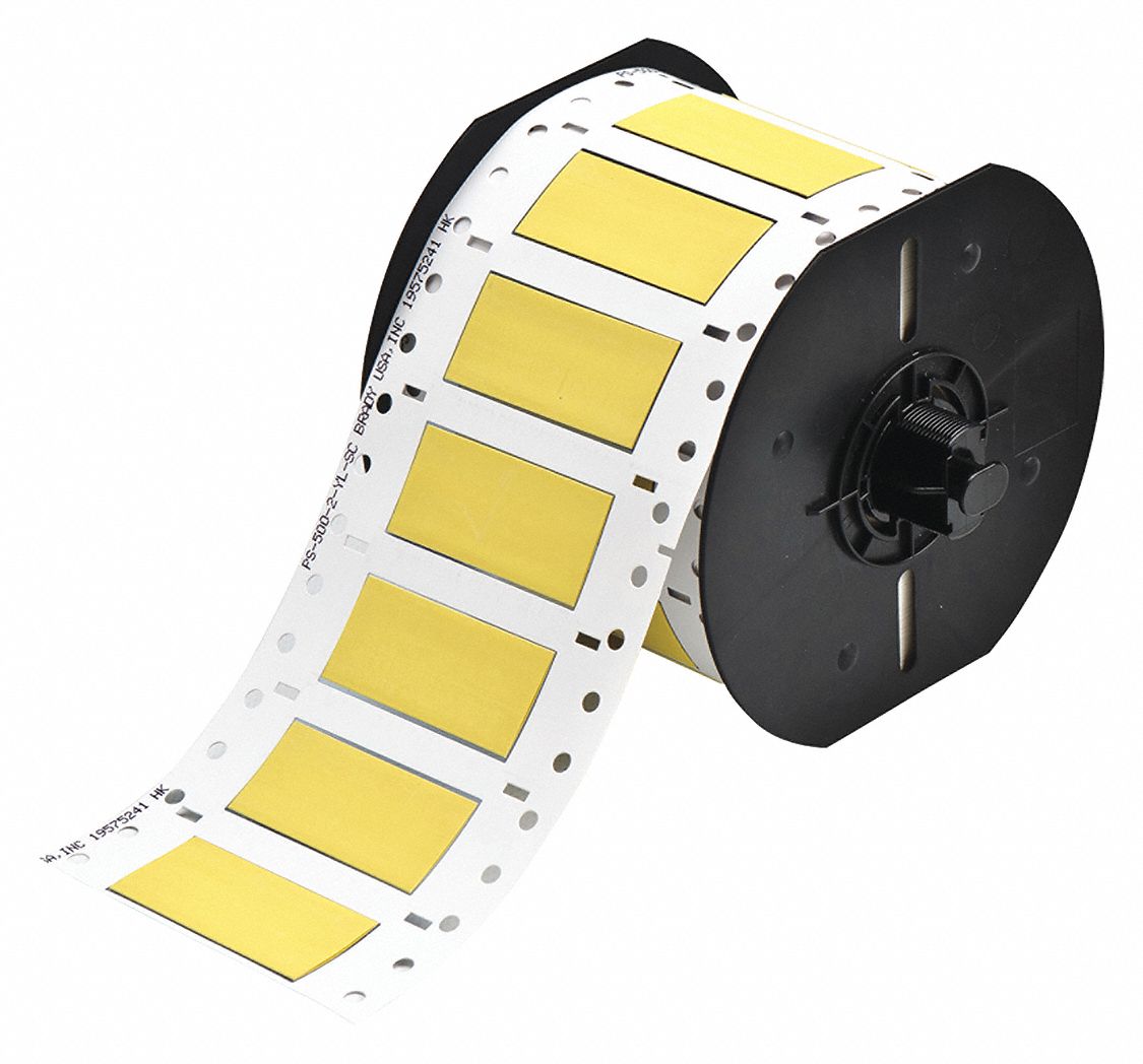 Sleeve Label: 1/2 in x 2 in, Polyolefin, Yellow (Matte), For 1 AWG to 8 AWG Wire Gauge
