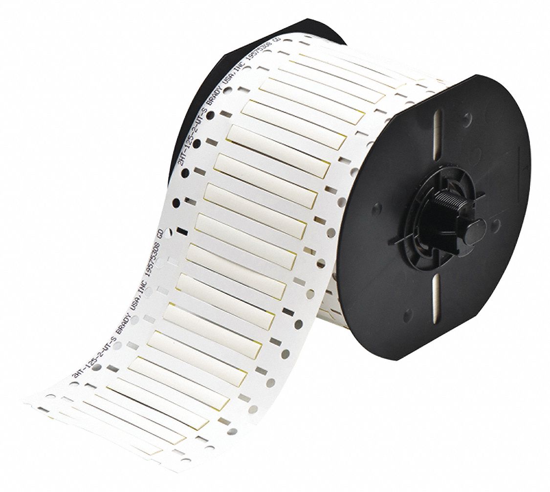 Sleeve Label: 1/8 in x 2 in, Polyvinylidene Fluoride, White (Matte), For 16 AWG to 20 AWG Wire Gauge