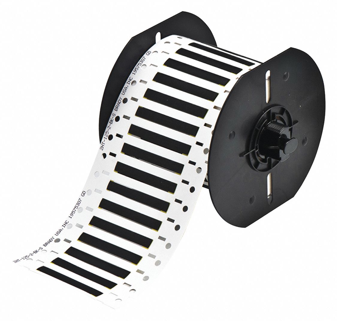 Sleeve Label: 1/8 in x 2 in, Polyvinylidene Fluoride, Black (Matte), For 16 AWG to 20 AWG Wire Gauge