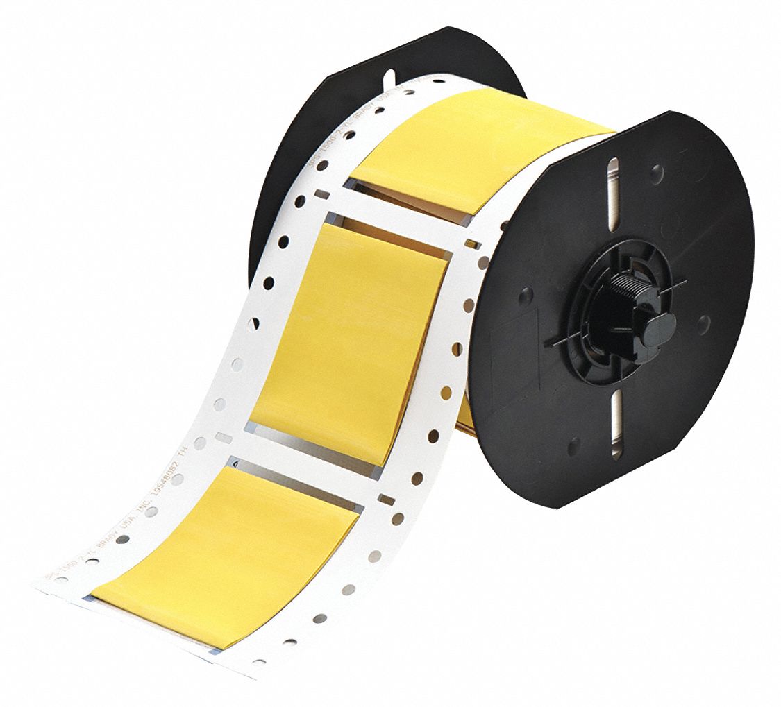 Sleeve Label: 1 1/2 in x 2 in, Polyolefin, Yellow (Matte), For 0.5 in to 1.45 in Wire Dia