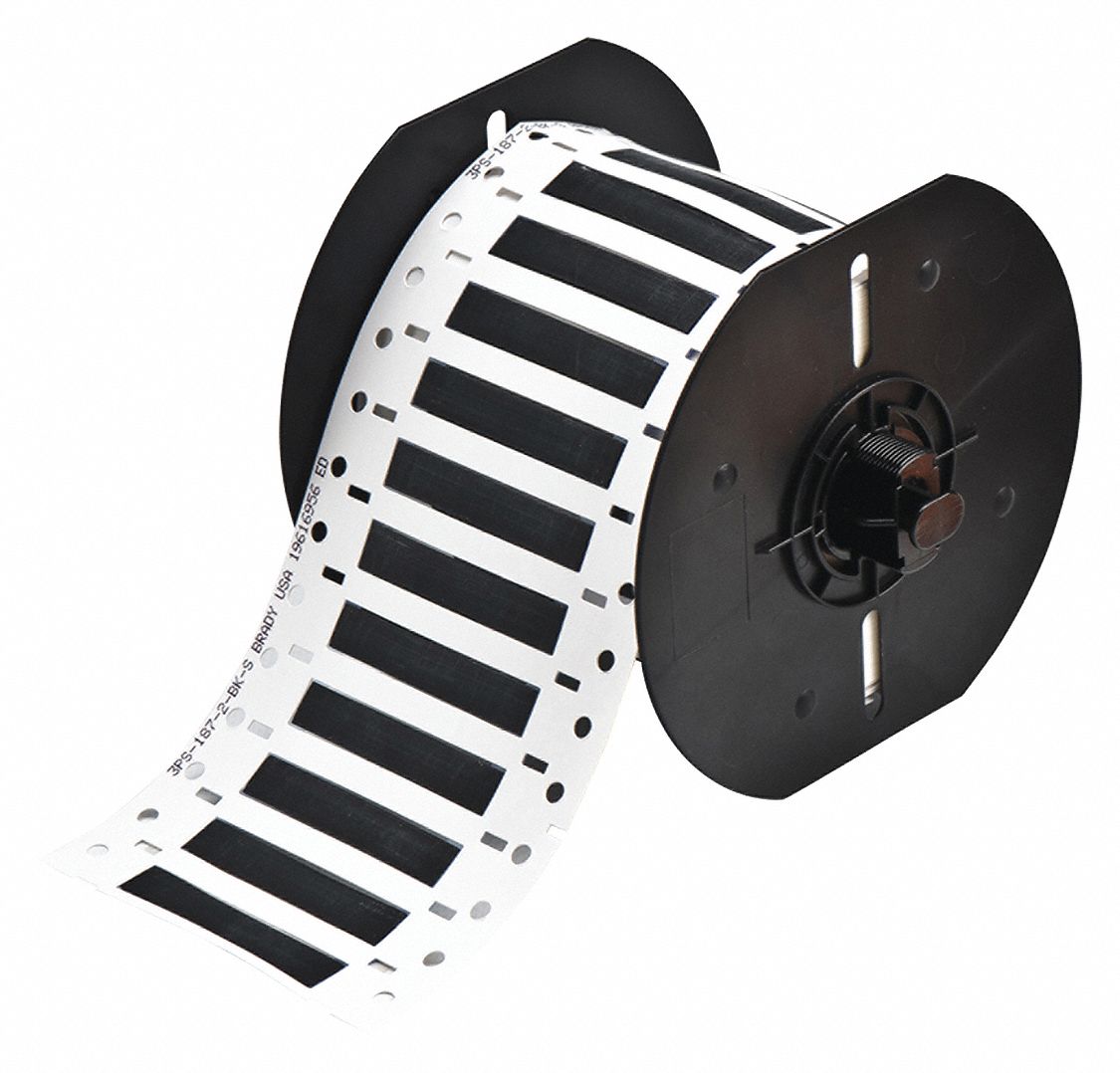 Sleeve Label: 3/16 in x 2 in, Polyolefin, Black (Matte), For 10 AWG to 20 AWG Wire Gauge