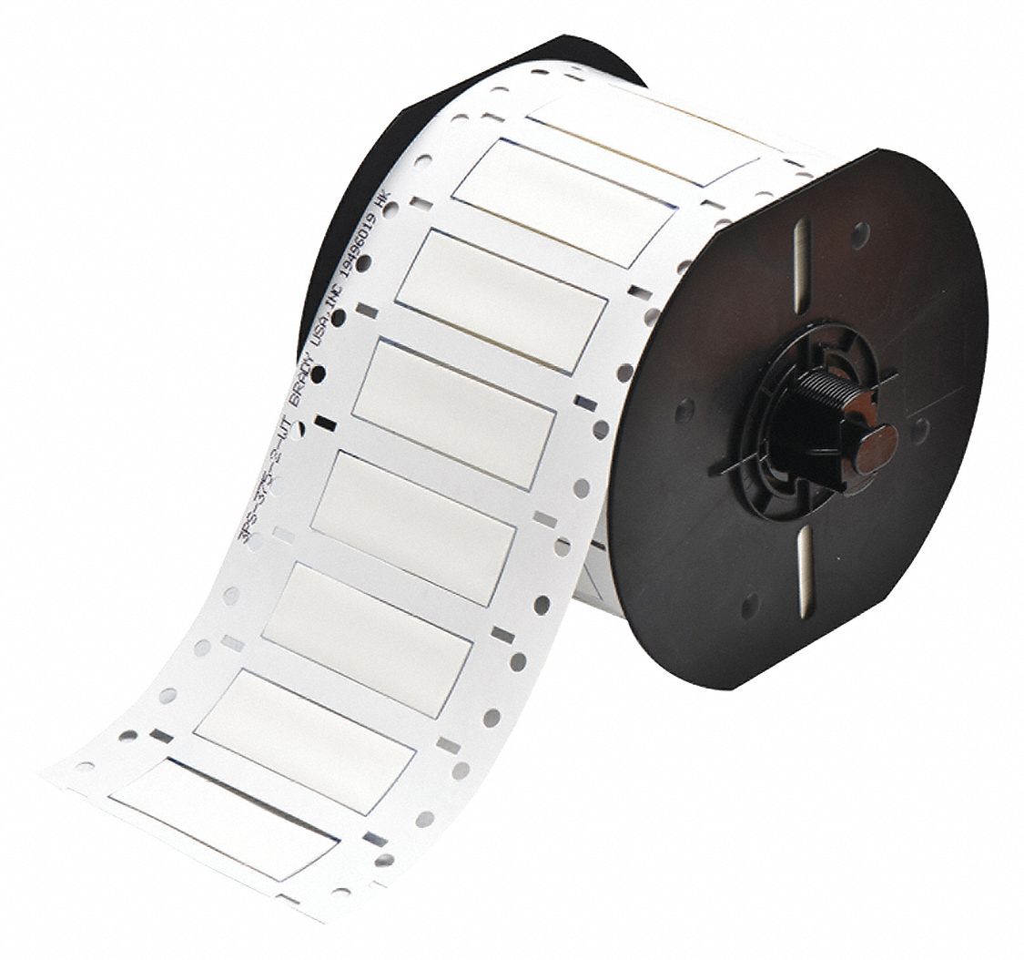 Sleeve Label: 3/8 in x 2 in, Polyolefin, White (Matte), For 4 AWG to 12 AWG Wire Gauge