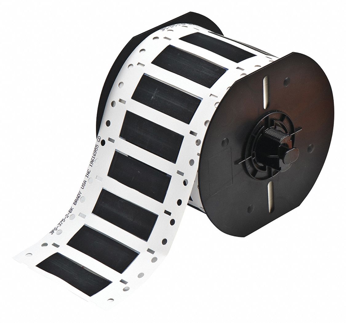 Sleeve Label: 3/8 in x 2 in, Polyolefin, Black (Matte), For 4 AWG to 12 AWG Wire Gauge