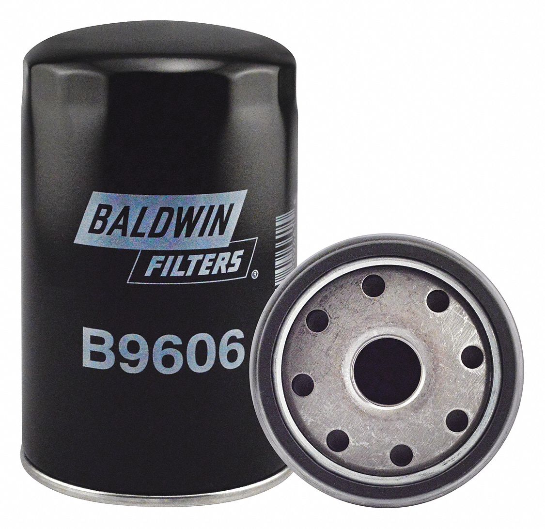 Oil Filter: B9606, 1 1/8"-16 Thread Size, 7 5/16 in Overall Ht, 4 1/2 in Outside Dia