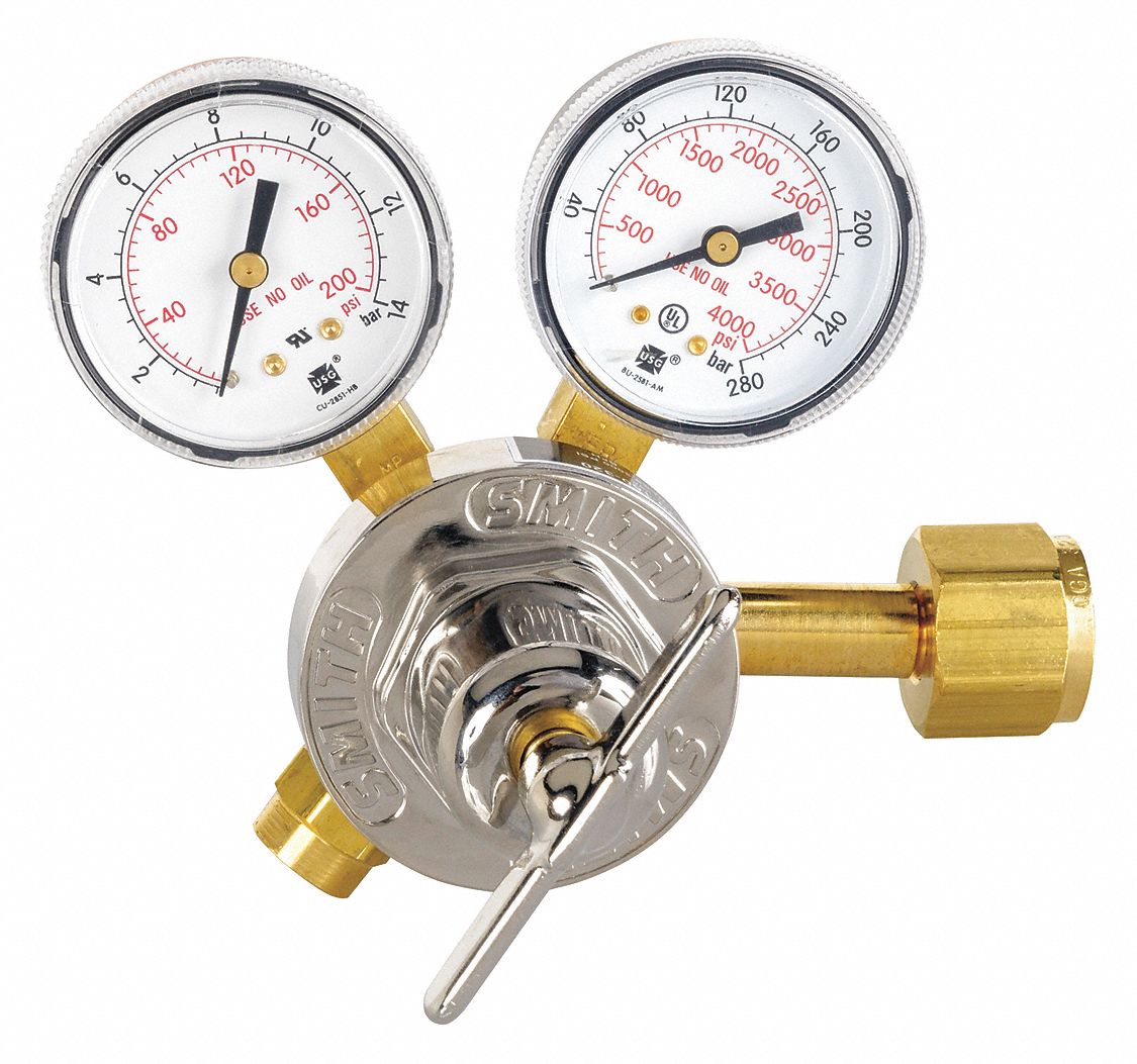 SMITH EQUIPMENT Gas Regulator Single Stage, CGA 320 Inlet, 5/8"18 F RH Outlet, 150 psig