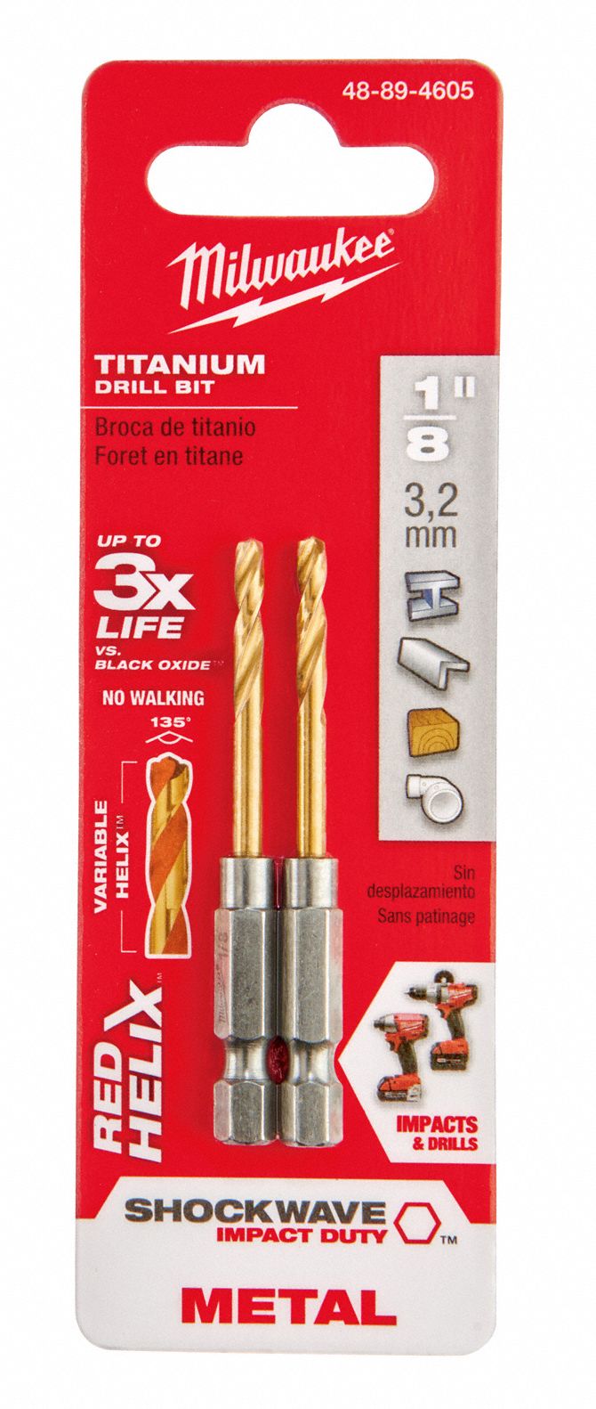 MILWAUKEE Hex Shank Drill Bit, 1/8 in, Drill Bit Point Angle 135