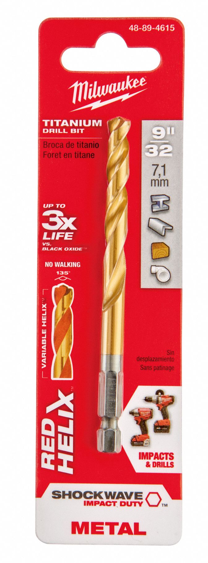 MILWAUKEE Hex Shank Drill Bit, 9/32 in, Drill Bit Point Angle 135