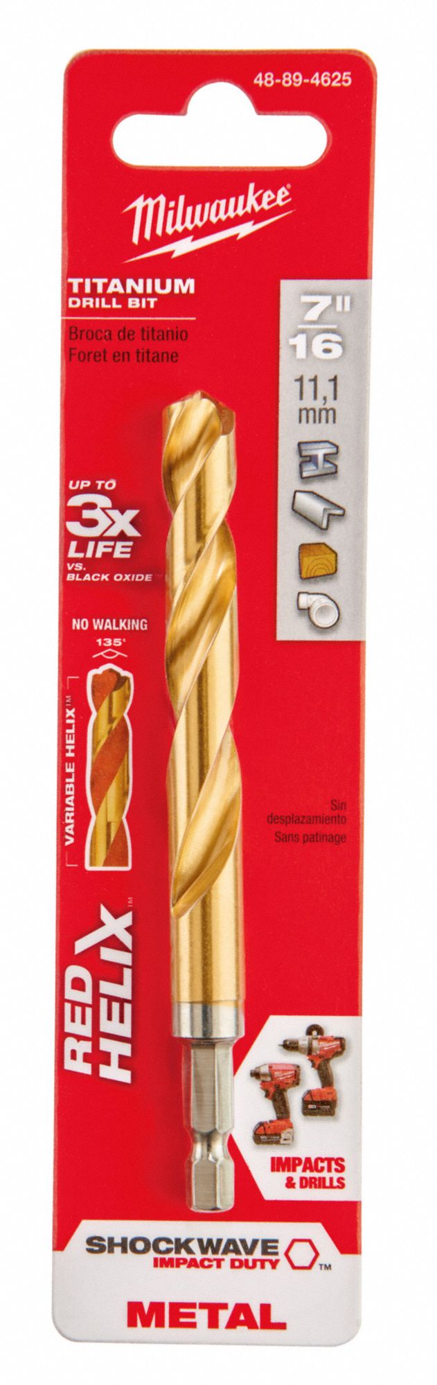 MILWAUKEE Hex Shank Drill Bit, 7/16 in, Drill Bit Point Angle 135