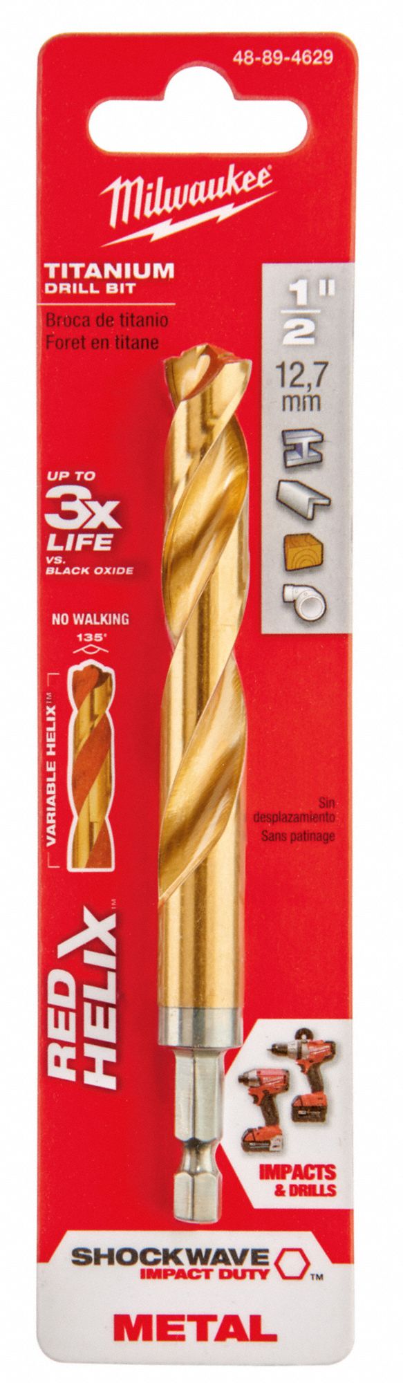 MILWAUKEE Hex Shank Drill Bit, 1/2 in, Drill Bit Point Angle 135