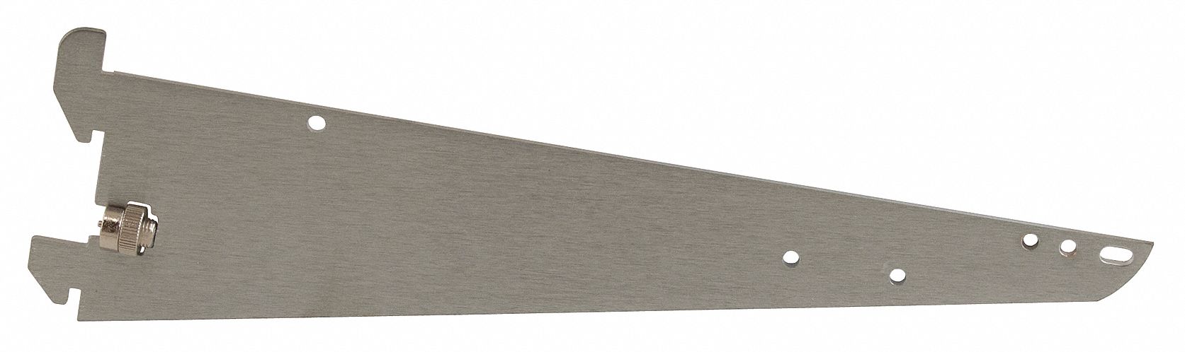 Shelving Bracket: Single, 2 in Slot Spacing, 1 in Slot Lg, 1/8 in x 12 in x 3 in, Silver