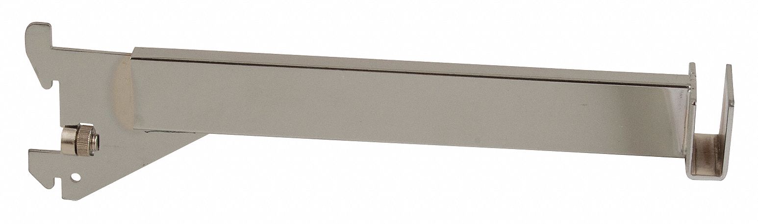 Shelving Bracket: Single, 2 in Slot Spacing, 1 in Slot Lg, 1/8 in x 12 in x 3 in, Chrome