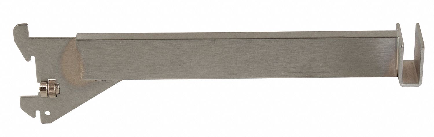 Shelving Bracket: Single, 2 in Slot Spacing, 1 in Slot Lg, 1/8 in x 12 in x 3 in, Silver