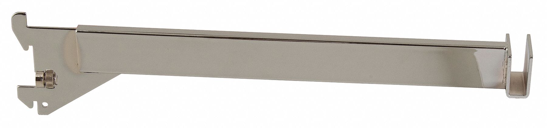 Shelving Bracket: Single, 2 in Slot Spacing, 1 in Slot Lg, 1/8 in x 14 in x 3 in, Chrome