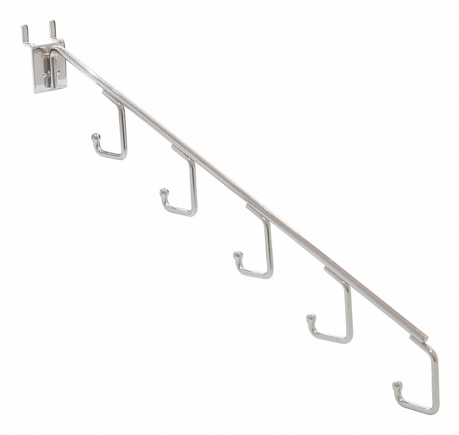 Waterfall Hook: 1 in Overall Wd, 18 in Overall Dp, Silver, Chrome, Steel, 5 lb Load Capacity, 48 PK