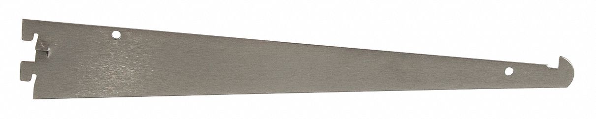 Shelving Bracket: Single, 2 in Slot Spacing, 1 in Slot Lg, 1/8 in x 12 in x 3 in, Silver