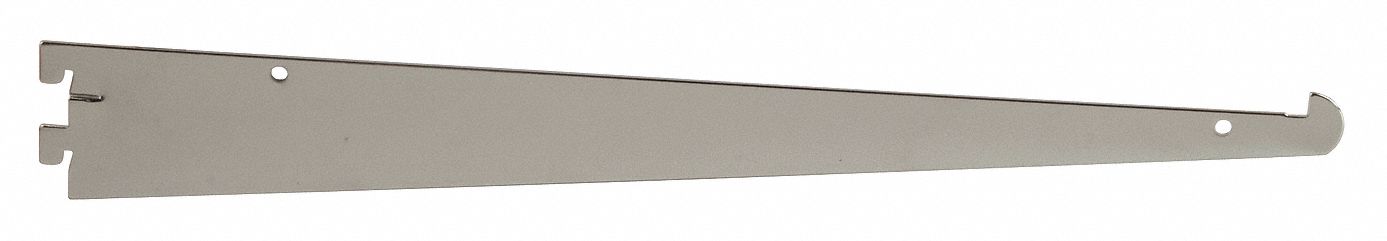 Shelving Bracket: Single, 1 in Slot Spacing, 1/2 in Slot Lg, 1/8 in x 14 in x 3 in, Chrome
