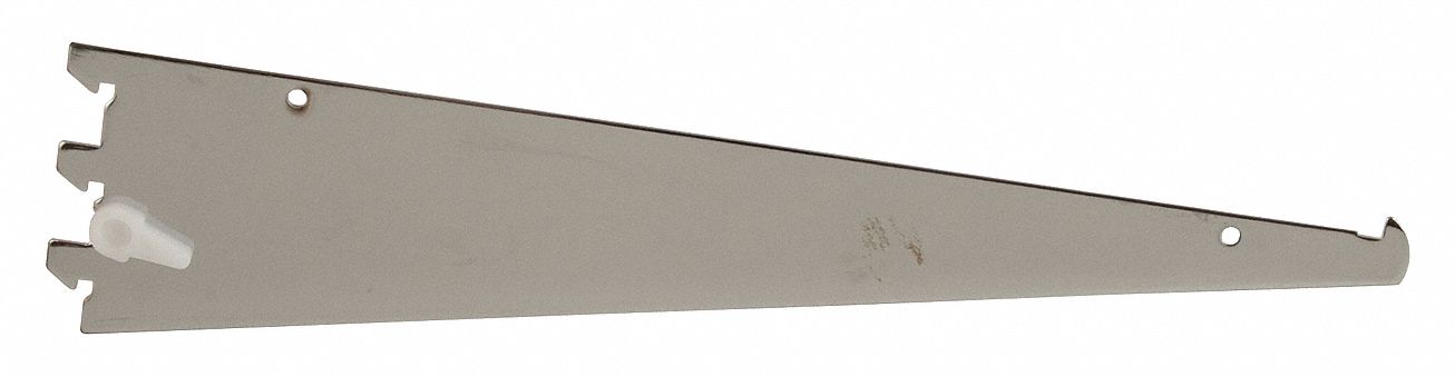 Shelving Bracket: Single, 1 in Slot Spacing, 1/2 in Slot Lg, 1/8 in x 12 in x 3 in, Chrome