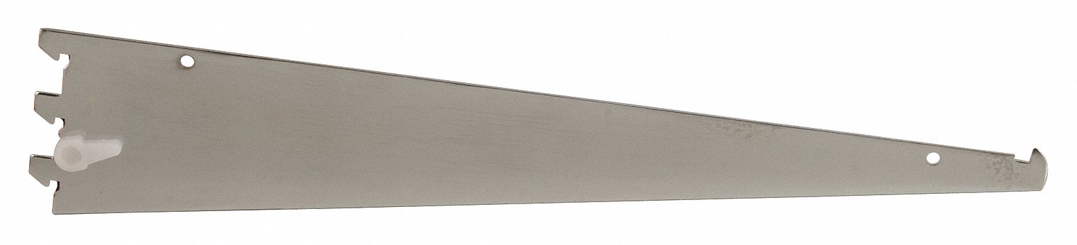 Shelving Bracket: Single, 1 in Slot Spacing, 1/2 in Slot Lg, 1/8 in x 14 in x 3 in, Chrome