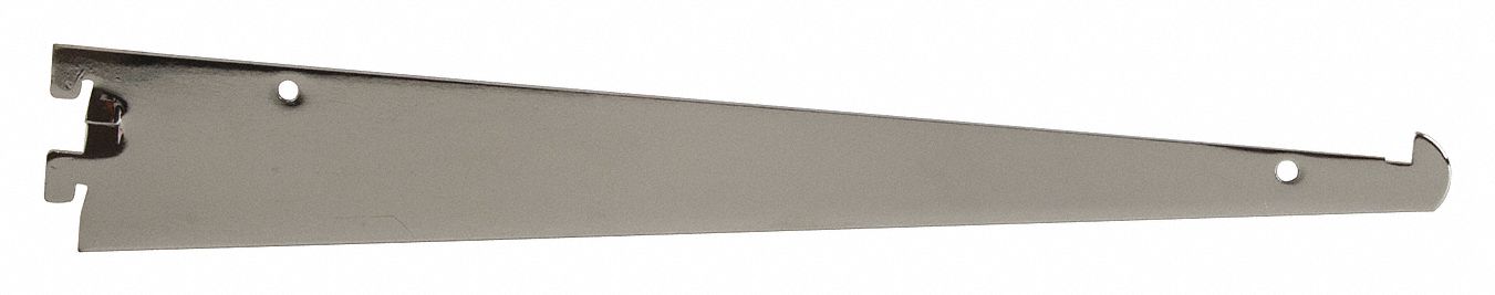 Shelving Bracket: Single, 1 in Slot Spacing, 1/2 in Slot Lg, 1/8 in x 12 in x 3 in, Chrome