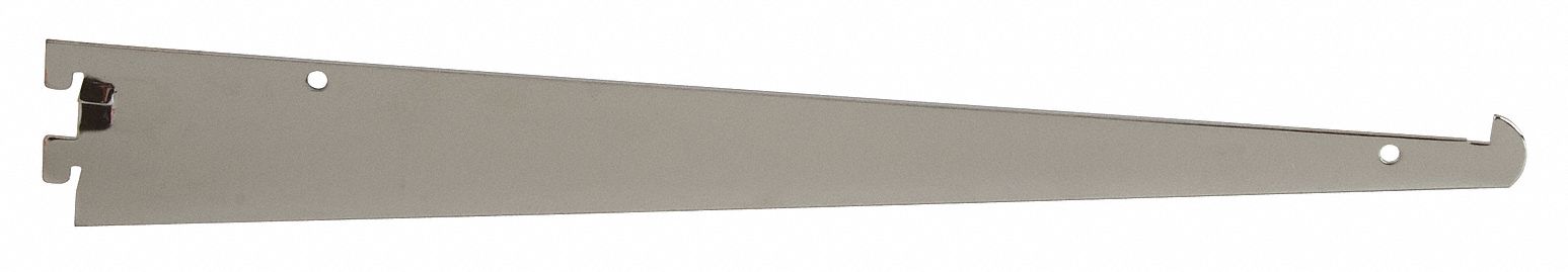 Shelving Bracket: Single, 1 in Slot Spacing, 1/2 in Slot Lg, 1/8 in x 14 in x 3 in, Chrome