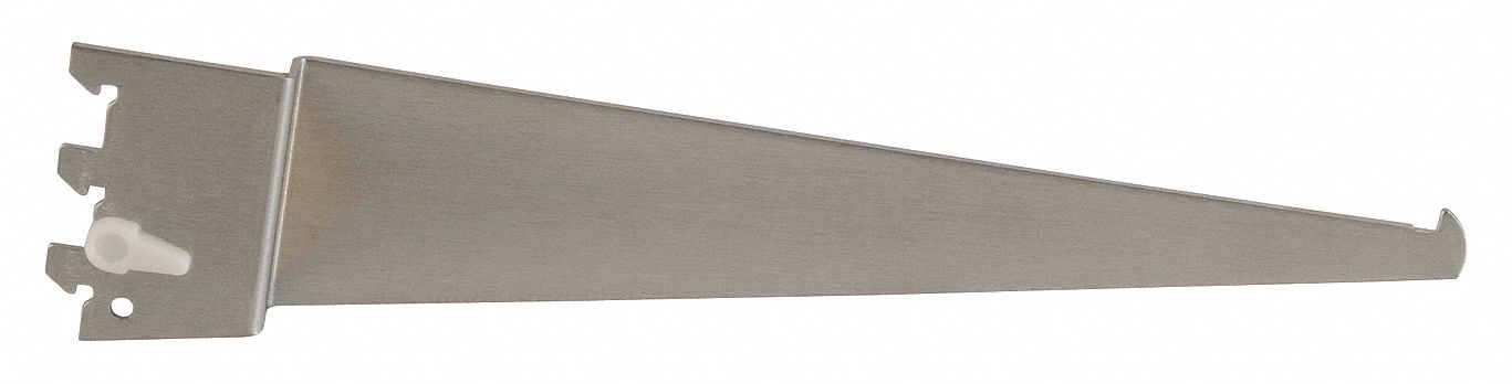 Shelving Bracket: Single, 1 in Slot Spacing, 1/2 in Slot Lg, 1/8 in x 12 in x 3 in, Silver