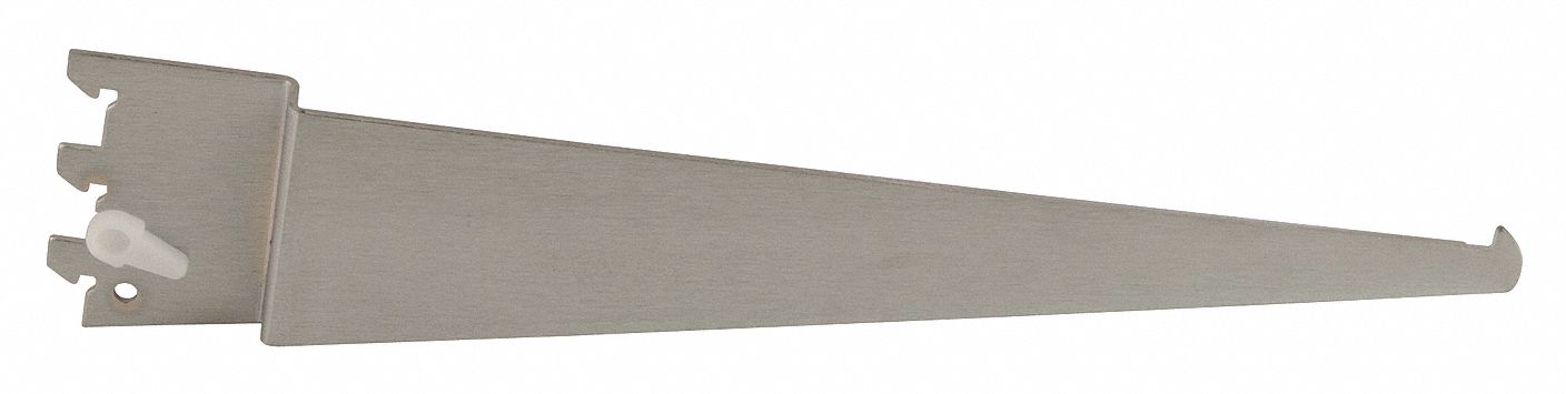 Shelving Bracket: Single, 1 in Slot Spacing, 1/2 in Slot Lg, 1/8 in x 12 in x 3 in, Silver