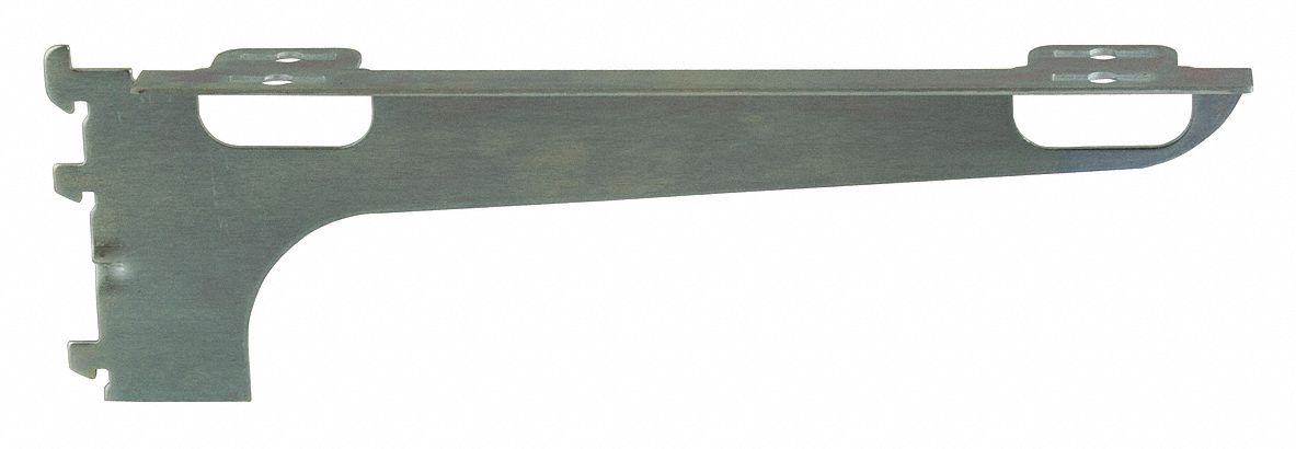 Shelving Bracket: Single, 1 in Slot Spacing, 1/2 in Slot Lg, 1/2 in x 12 in x 3 in, Silver