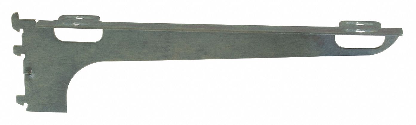 Shelving Bracket: Single, 1 in Slot Spacing, 1/2 in Slot Lg, 1/2 in x 14 in x 3 in, Silver