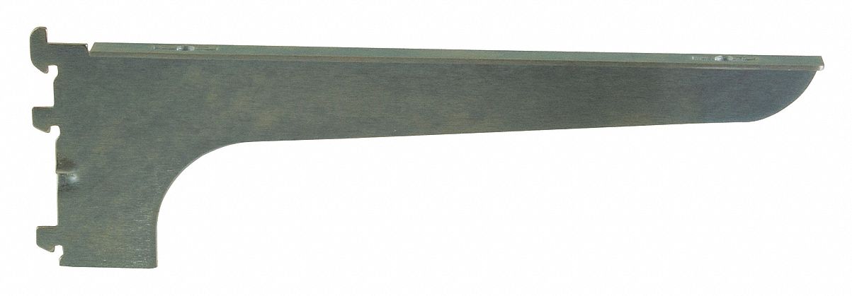 Shelving Bracket: Single, 1 in Slot Spacing, 1/2 in Slot Lg, 1/2 in x 12 in x 3 in, Silver