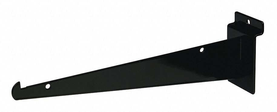 Shelving Bracket: 1/8 in x 10 in x 3 in, 40 lb Load Capacity, Steel, Shiny, Black