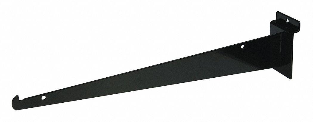 Shelving Bracket: 1/8 in x 14 in x 3 in, 40 lb Load Capacity, Steel, Semi Gloss, Black