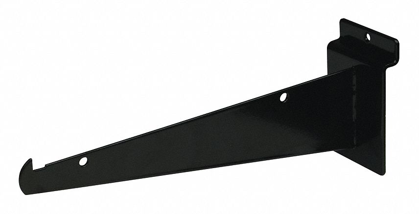 Shelving Bracket: 1/8 in x 8 in x 3 in, 50 lb Load Capacity, Steel, Semi Gloss, Black