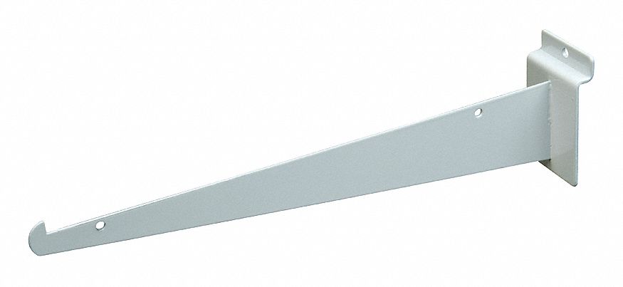 Shelving Bracket: 1/8 in x 12 in x 3 in, 40 lb Load Capacity, Steel, Semi Gloss, White