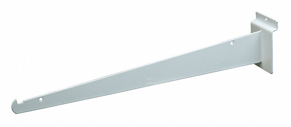 Shelving Bracket: 1/8 in x 14 in x 3 in, 40 lb Load Capacity, Steel, Semi Gloss, White