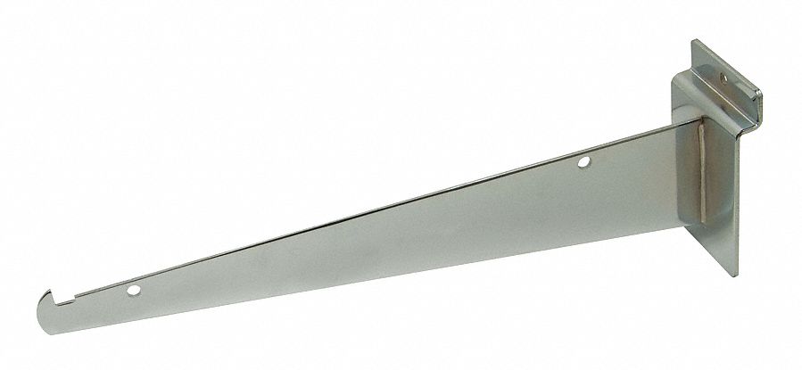 Shelving Bracket: 1/8 in x 10 in x 3 in, 35 lb Load Capacity, Steel, Chrome, Silver