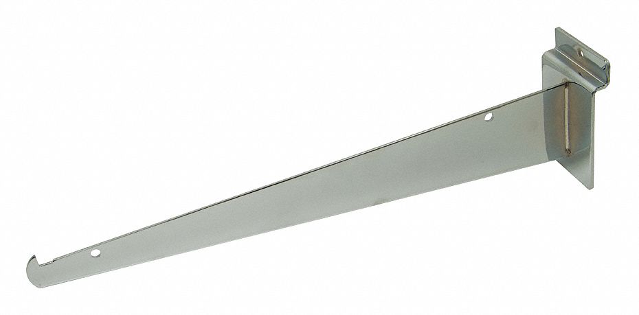 Shelving Bracket: 1/8 in x 12 in x 3 in, 35 lb Load Capacity, Steel, Satin Chrome, Silver