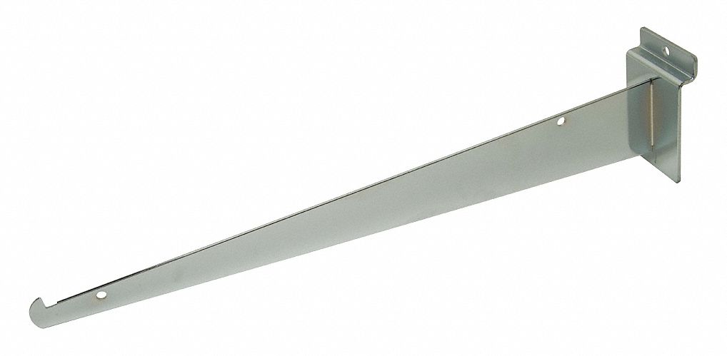 Shelving Bracket: 1/8 in x 12 in x 3 in, 35 lb Load Capacity, Steel, Chrome, Silver