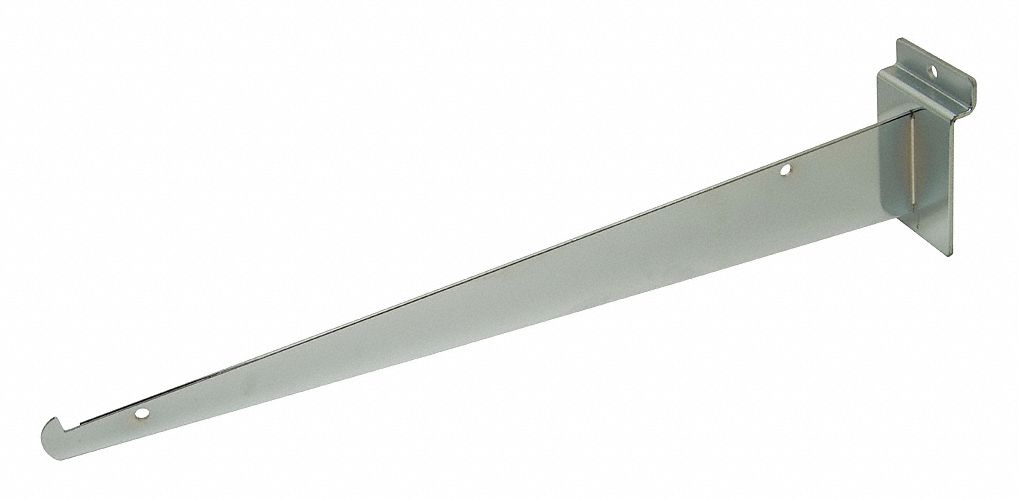 Shelving Bracket: 1/8 in x 12 in x 3 in, 35 lb Load Capacity, Steel, Satin Chrome, Silver
