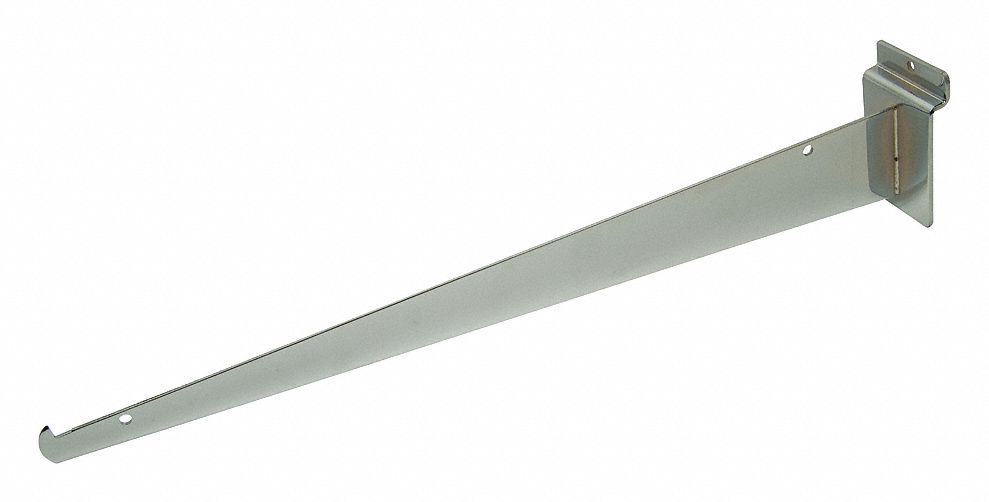 Shelving Bracket: 1/8 in x 16 in x 3 in, 35 lb Load Capacity, Steel, Chrome, Silver