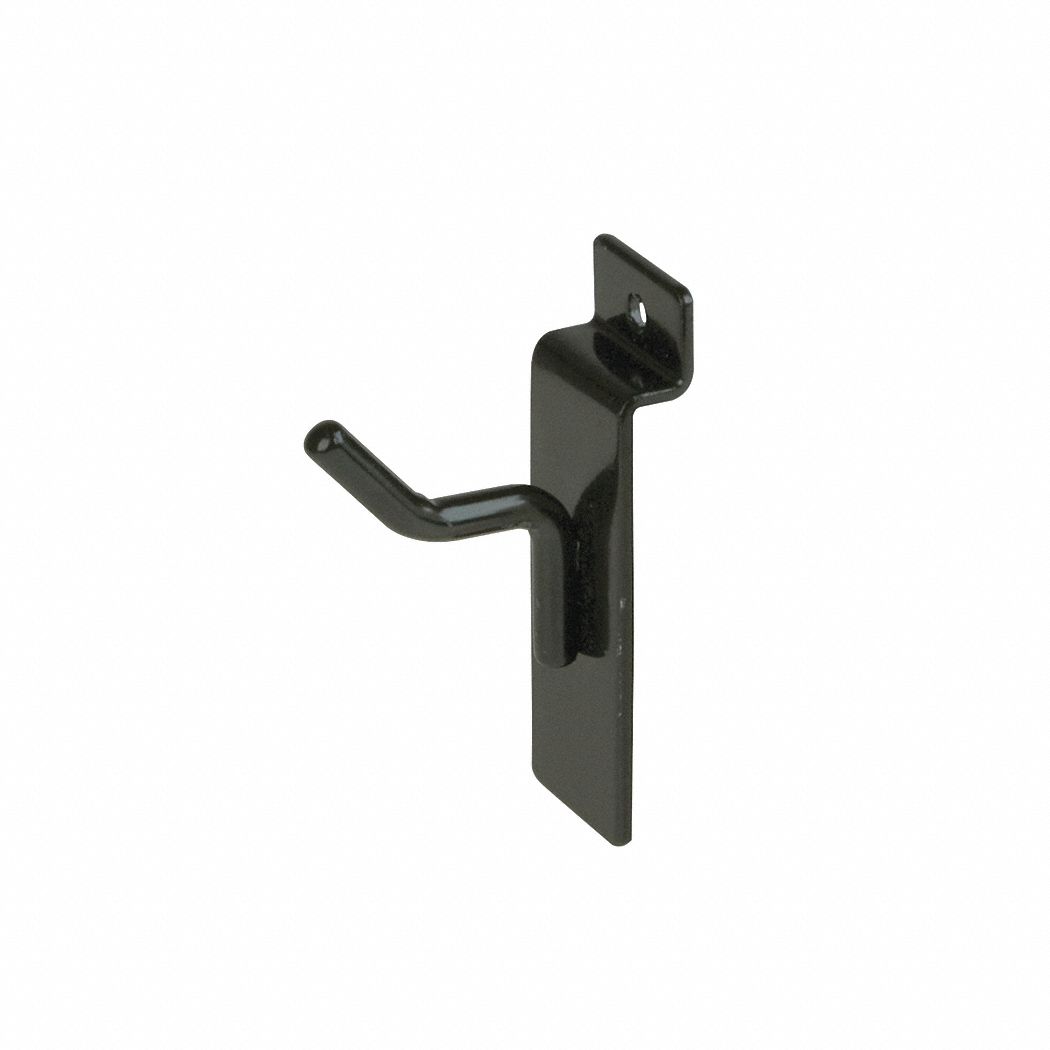 Hook: 1/2 in x 1 in x 1/2 in, 15 lb Load Capacity, Steel, Semi Gloss, Black