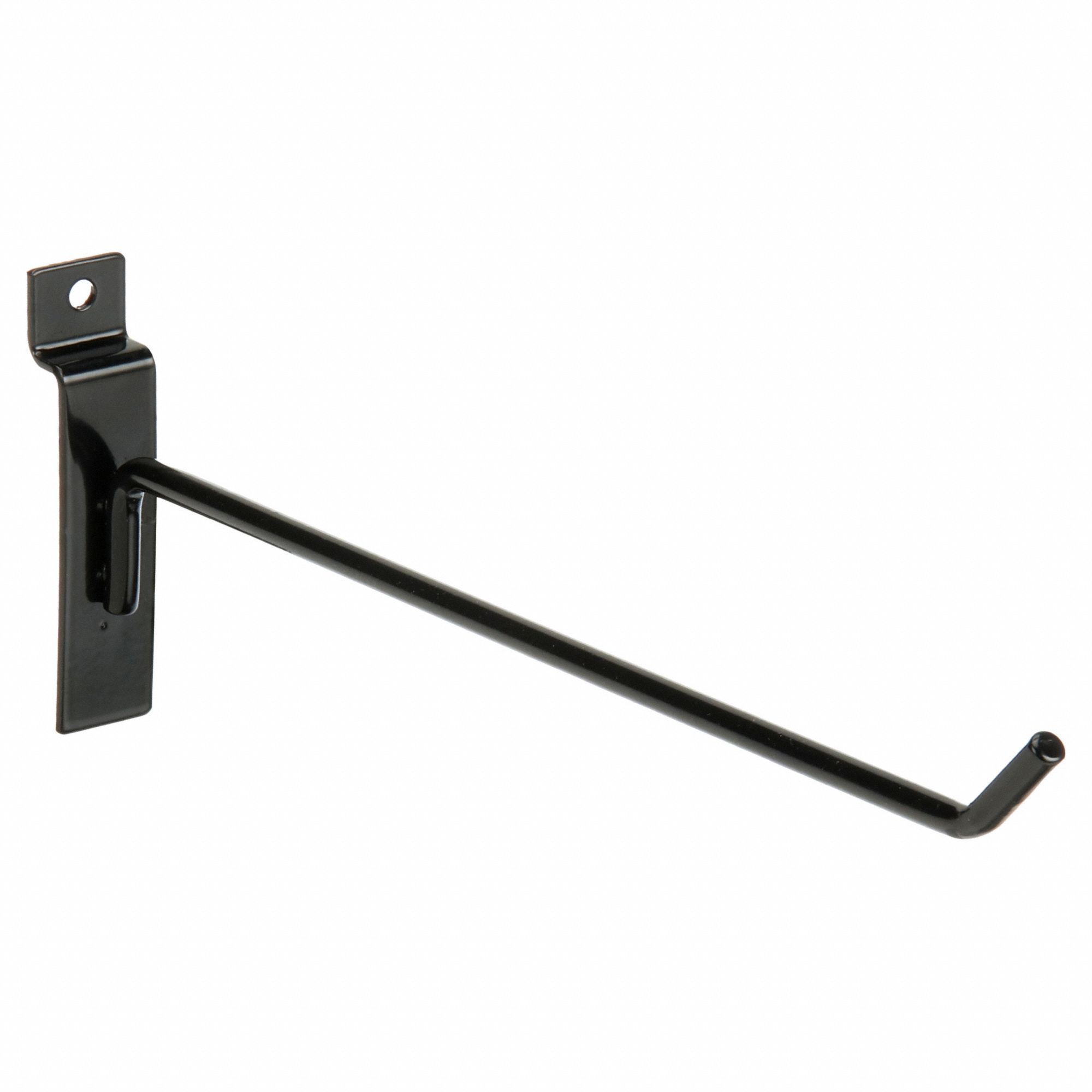Hook: 1/2 in x 10 in x 1/2 in, 15 lb Load Capacity, Steel, Semi Gloss, Black
