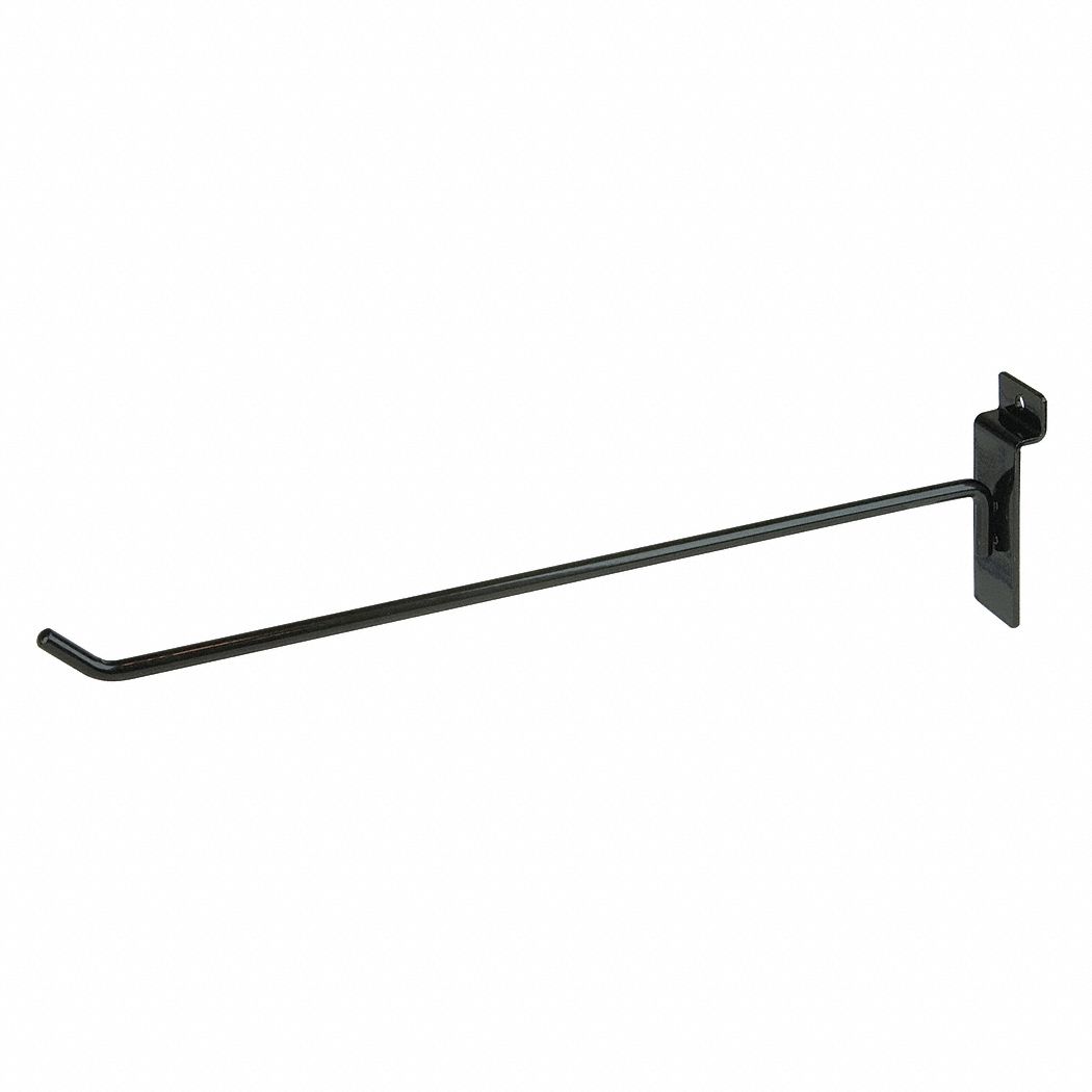 Hook: 1/2 in x 12 in x 1/2 in, 15 lb Load Capacity, Steel, Semi Gloss, Black